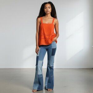 Free People Charlotte Tunic Poppy Red Orange Lace Cotton Open Back NWOT Small